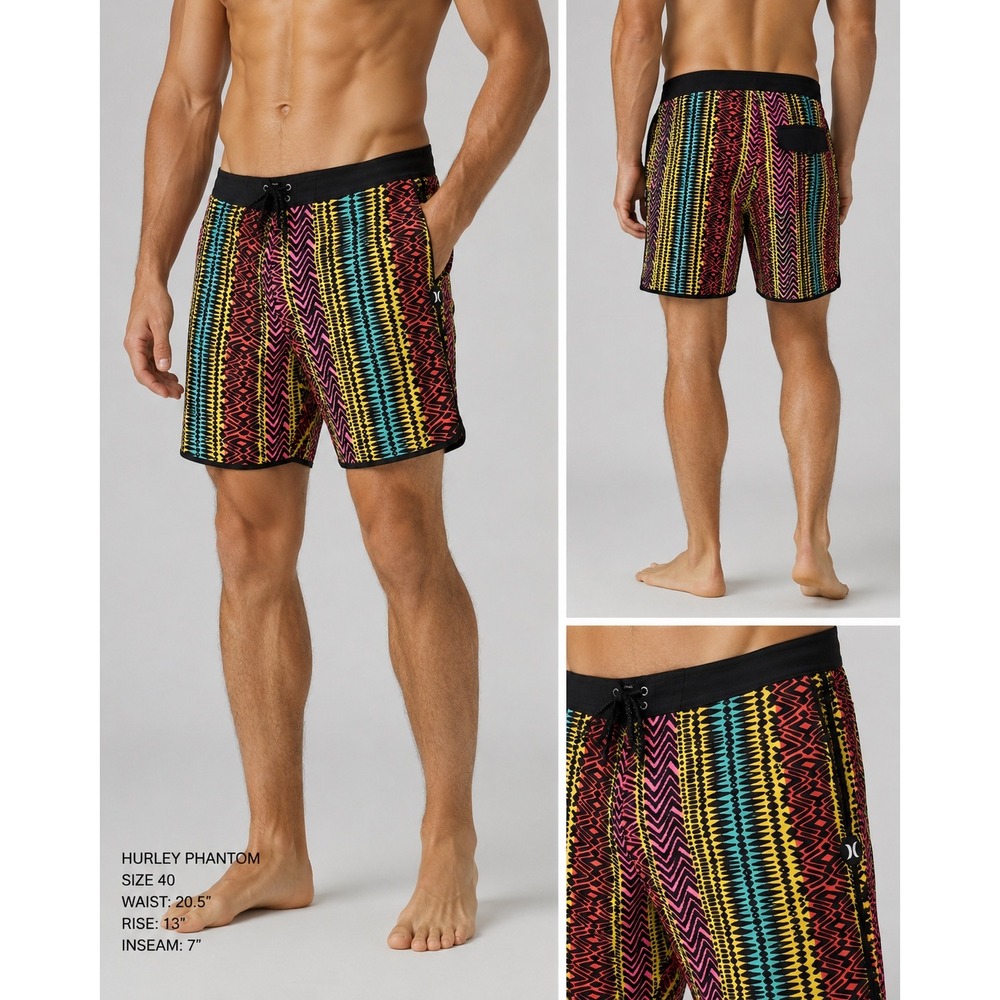 Hurley Phantom Board Shorts Mens 40 Multicolor Geometric Tribal Print Swim Trunk
